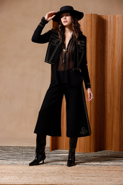 Minnie Rose Western Collared Zip Jacket Black