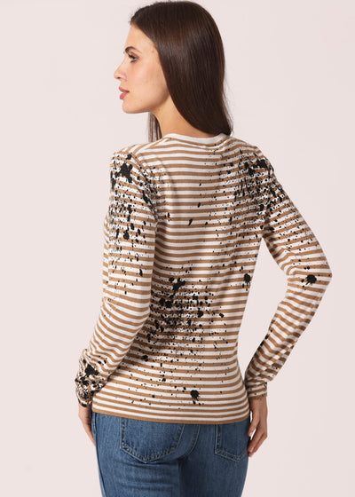 Minnie Rose Paint Splatter Stripe Crew