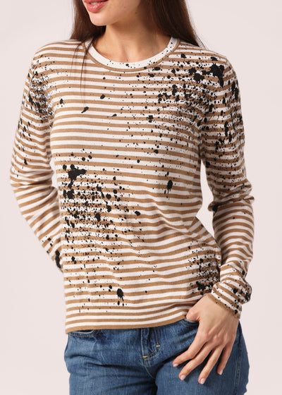 Minnie Rose Paint Splatter Stripe Crew