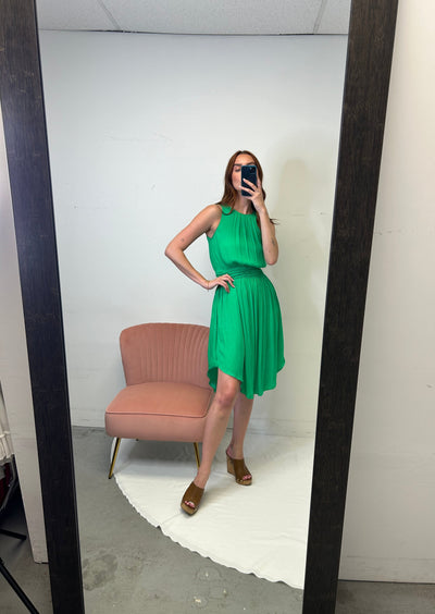 The Pink Door High Neck Silky Dress Green