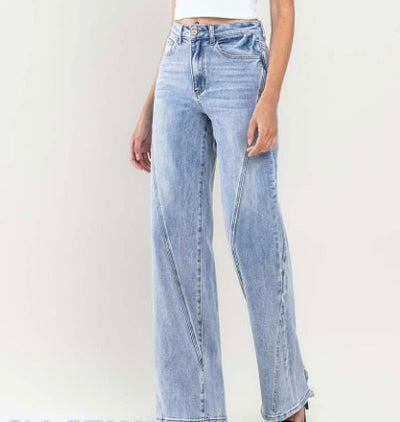 The Pink Door Light Wash Wide Leg Cross Seam Denim