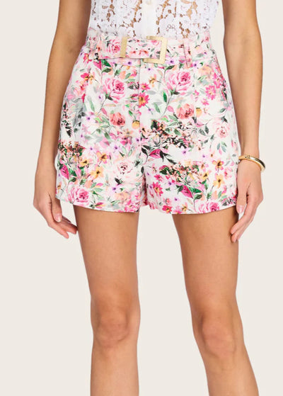 Generation Love Glenn Floral Linen Shorts White/Pink