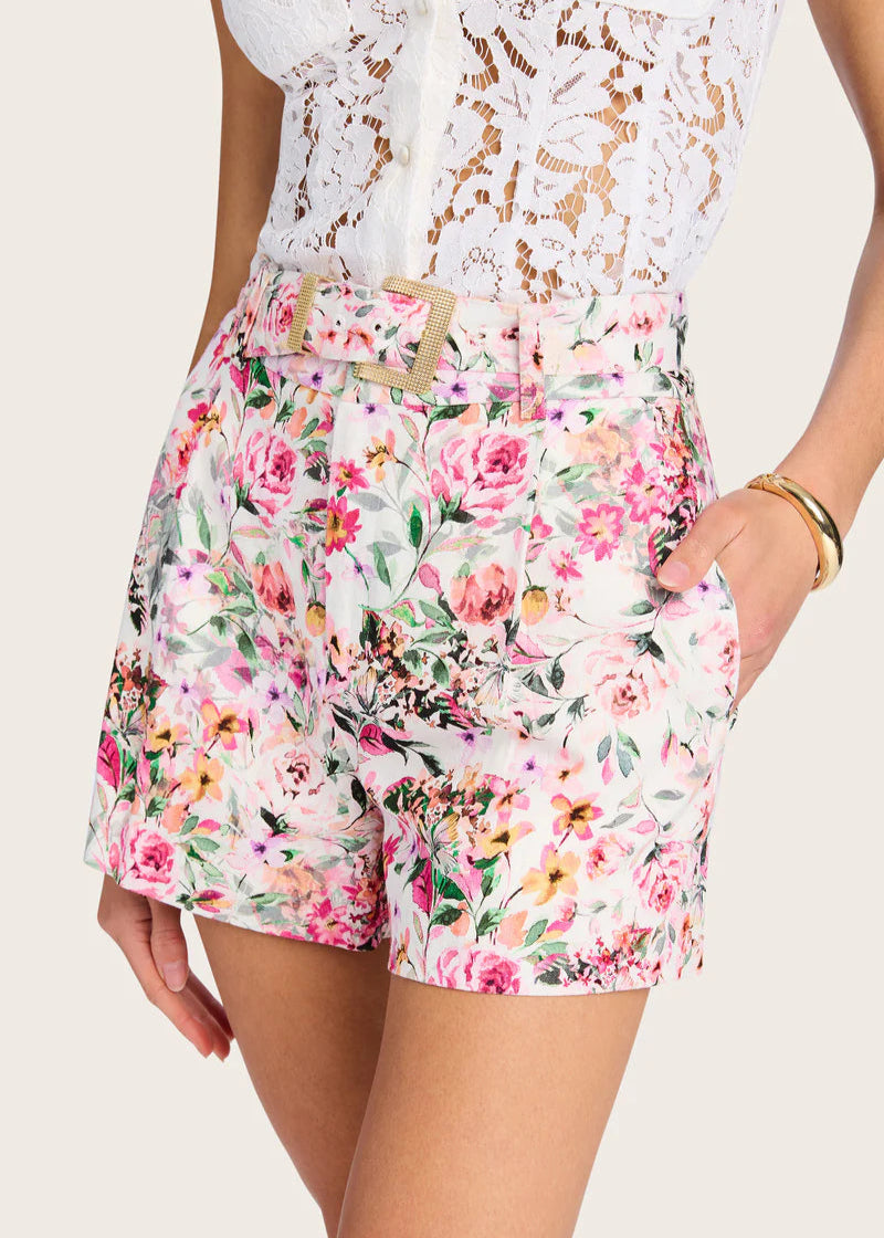 Generation Love Glenn Floral Linen Shorts White/Pink