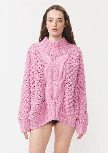 First Born Knits Candy Popcorn Stitch Wool Sweater - Rose Pink