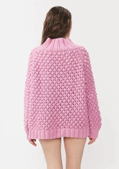 First Born Knits Candy Popcorn Stitch Wool Sweater - Rose Pink