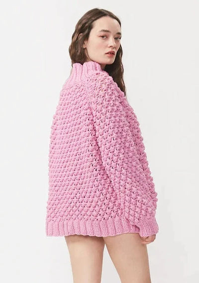 First Born Knits Candy Popcorn Stitch Wool Sweater - Rose Pink