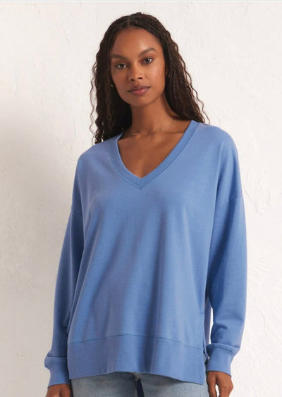 Z Supply Modern Weekender V-Neck Sweater - Blue Isle