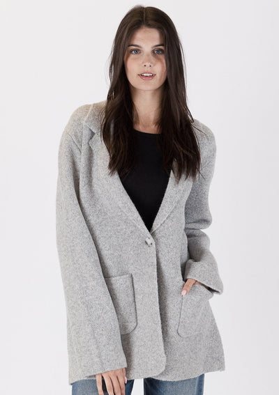The Pink Door Knit Oversized Blazer - Light Grey