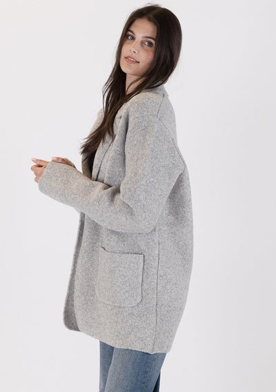 The Pink Door Knit Oversized Blazer - Light Grey