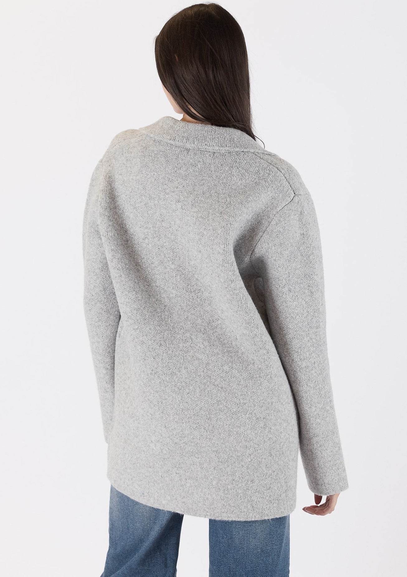 The Pink Door Knit Oversized Blazer - Light Grey