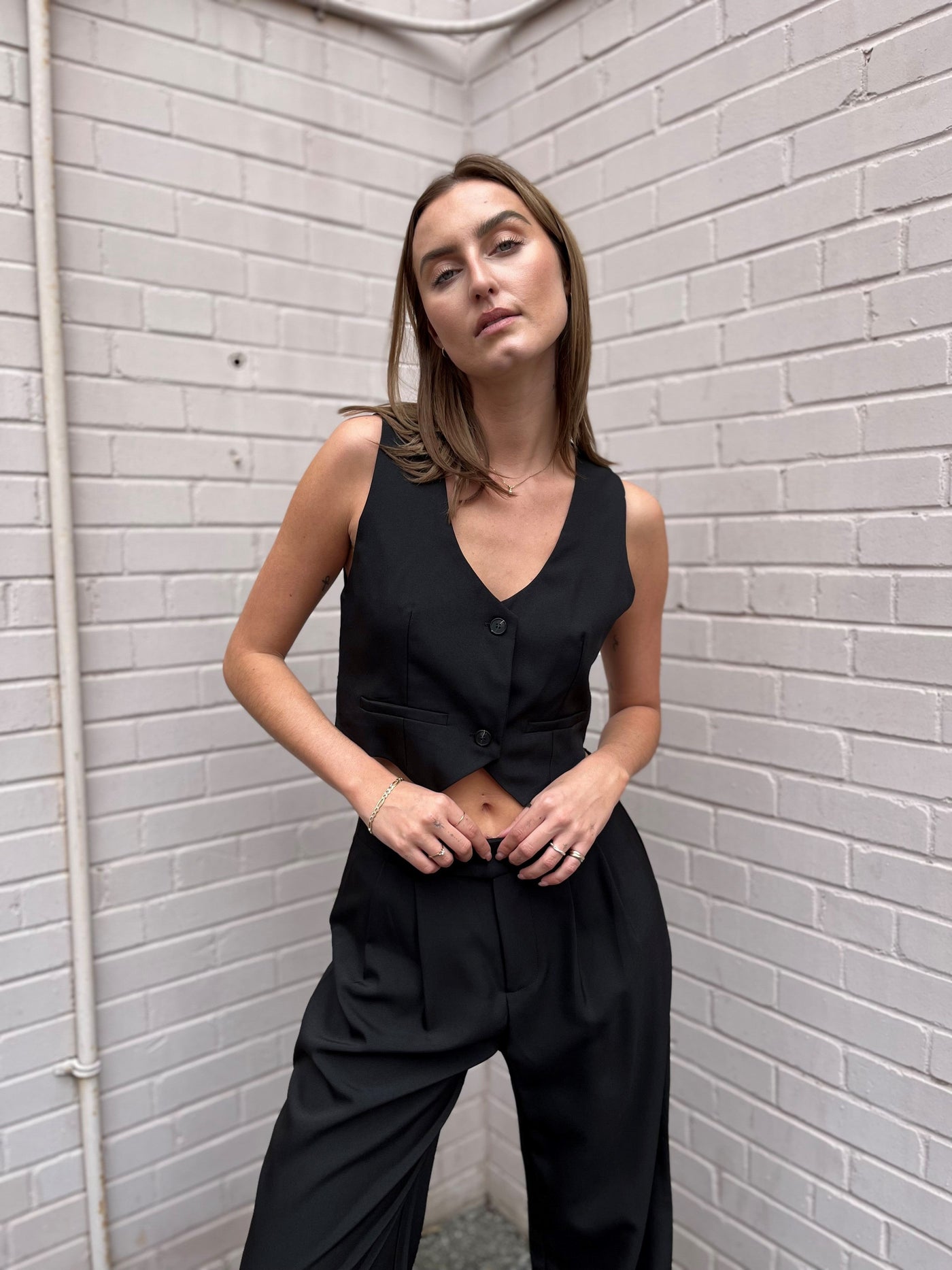 The Pink Door Dressy Crop Vest - Black