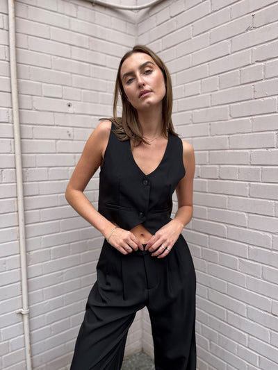The Pink Door Dressy Crop Vest - Black