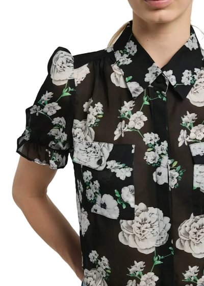 Generation Love Mina Floral Georgette Shirt Gardenia Black/White