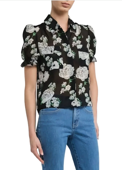 Generation Love Mina Floral Georgette Shirt Gardenia Black/White