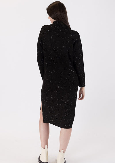 The Pink Door Knit Mock Neck Long Dress - Black Fleck