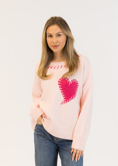 Lyla & Luxe Large Heart Pull Over Sweater Pale Pink
