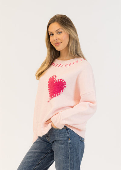 Lyla & Luxe Large Heart Pull Over Sweater Pale Pink