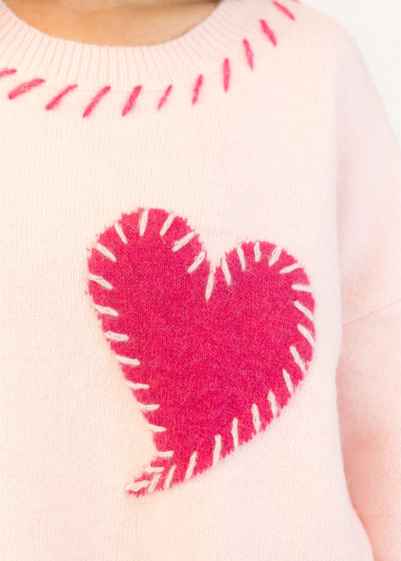 Lyla & Luxe Large Heart Pull Over Sweater Pale Pink