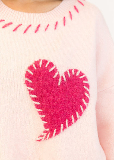 Lyla & Luxe Large Heart Pull Over Sweater Pale Pink