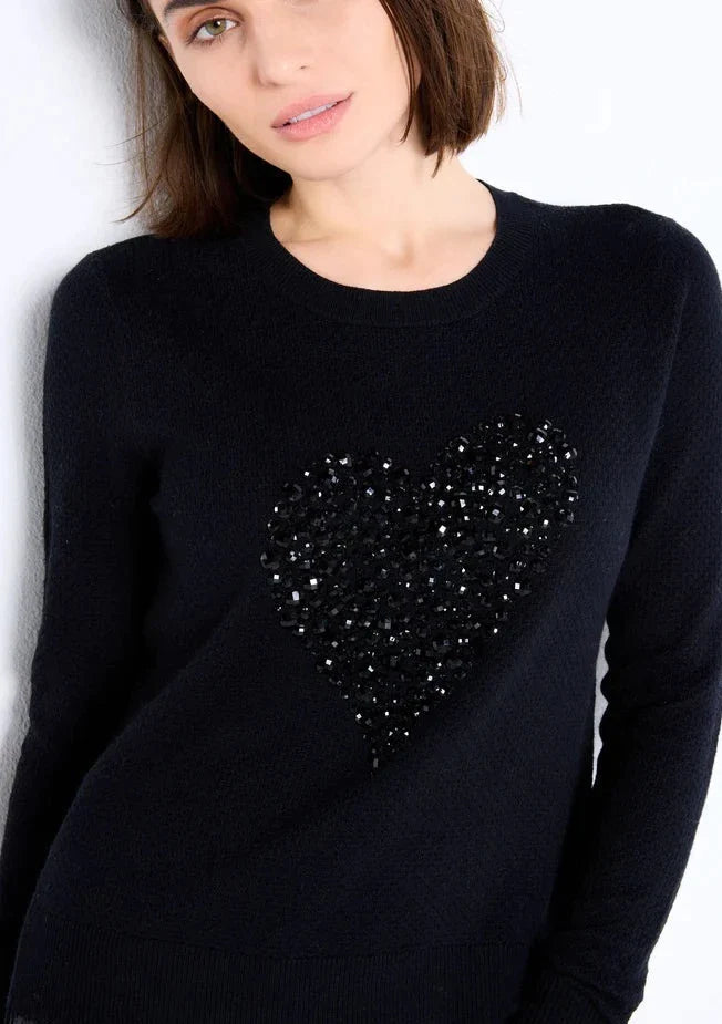 Lisa Todd Heart Bedazzled Sweater - Black