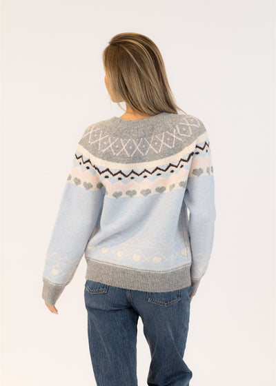 Lyla & Luxe Fair Isle Pull Over Sweater Blue/Grey