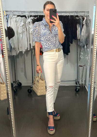 Generation Love Mina Lace Shirt Blue/White