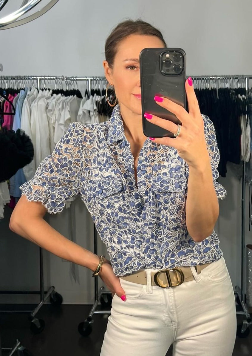 Generation Love Mina Lace Shirt Blue/White