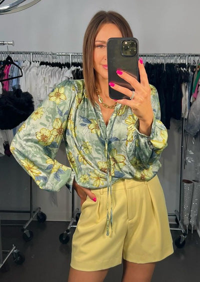 The Pink Door Floral Print Blouse - Yellow / Sage