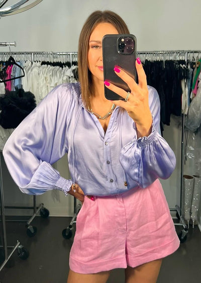 The Pink Door Silky Full Sleeve Blouse - Lilac