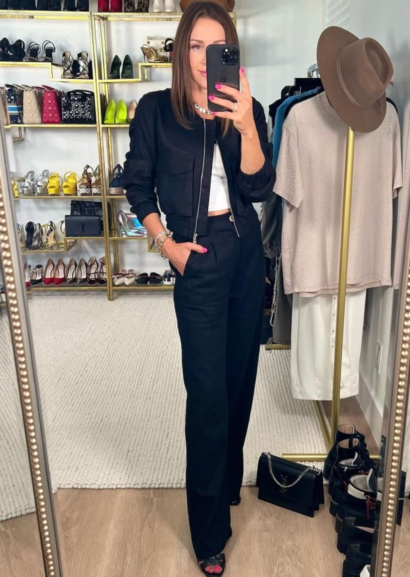 The Pink Door Linen Trouser Pants Black