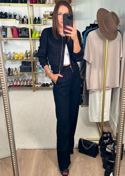 The Pink Door Linen Trouser Pants Black