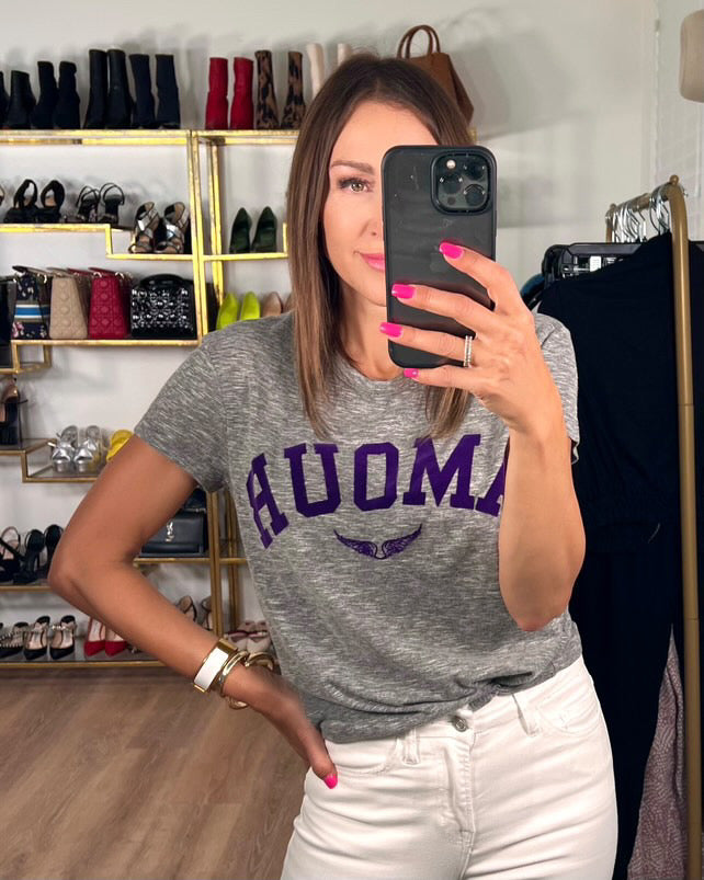 Zadig & Voltaire Heather Grey w Purple Amour Tee