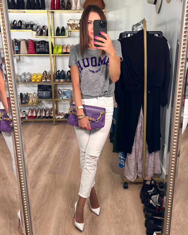 Zadig & Voltaire Heather Grey w Purple Amour Tee