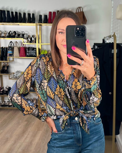 Molly Bracken Navy & Gold Leaf Blouse