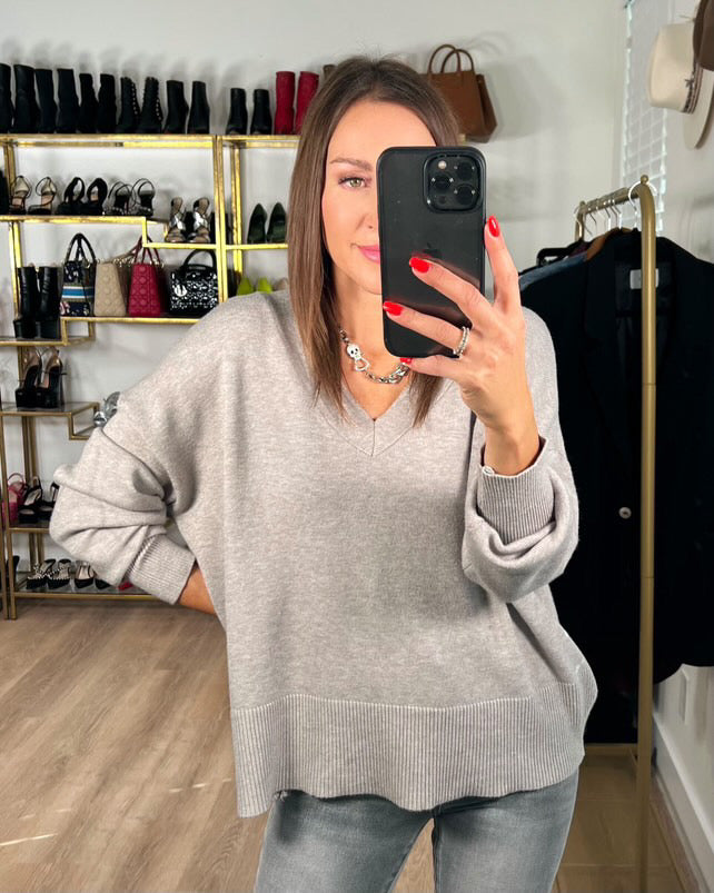 Deluc Open Back V-neck Sweater Grey Melange