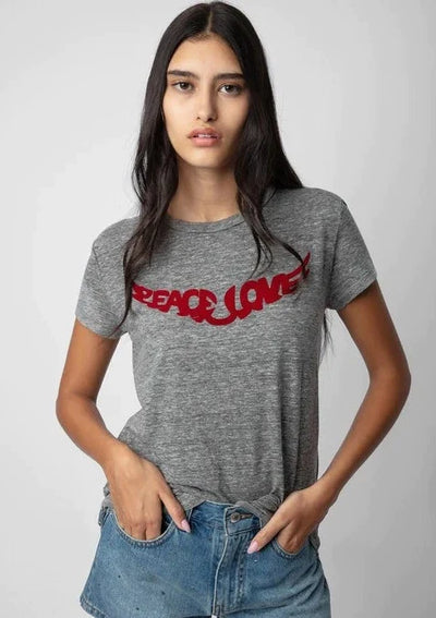 Zadig & Voltaire “Peace and Love” Tee - Grey/Red