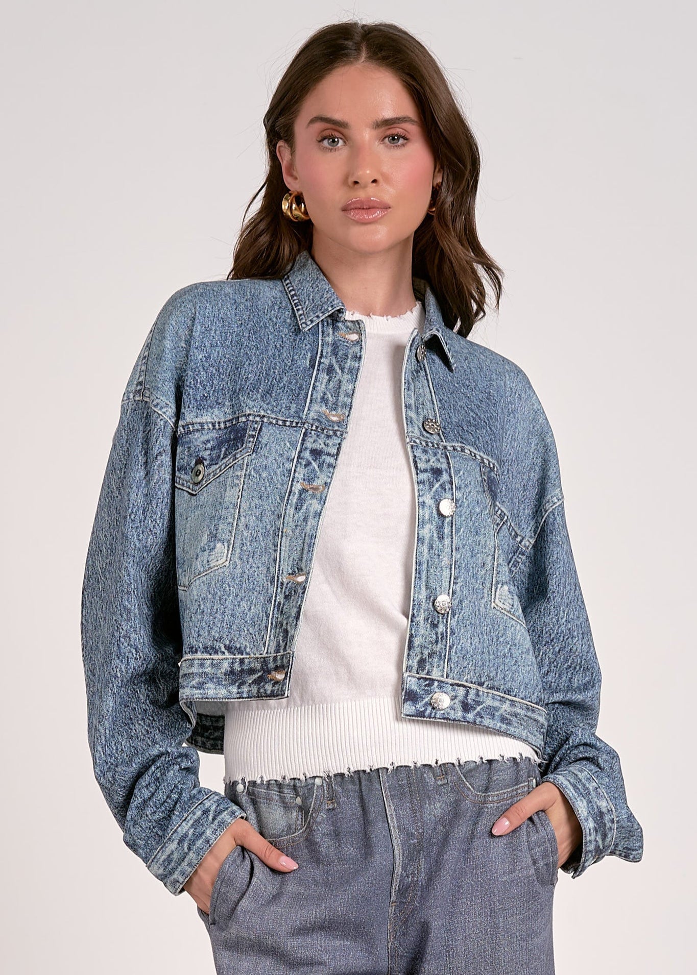 The Pink Door Knit Denim Jacket