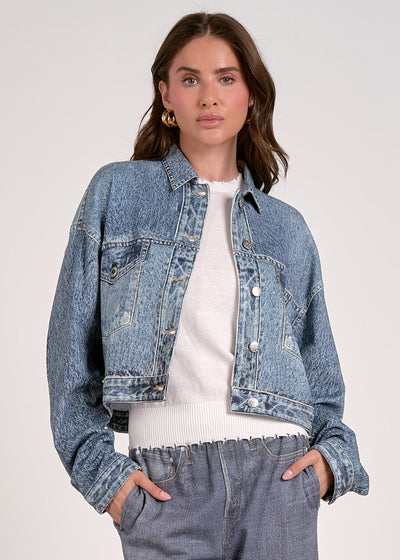 The Pink Door Knit Denim Jacket