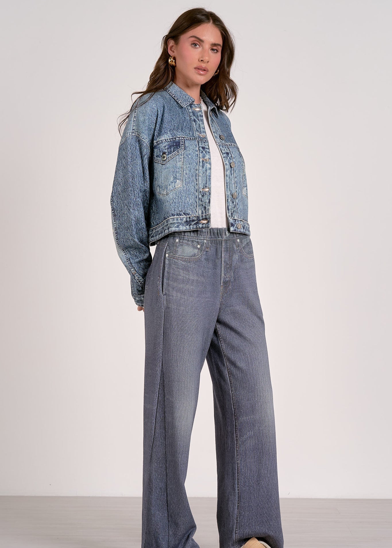 The Pink Door Knit Denim Jacket
