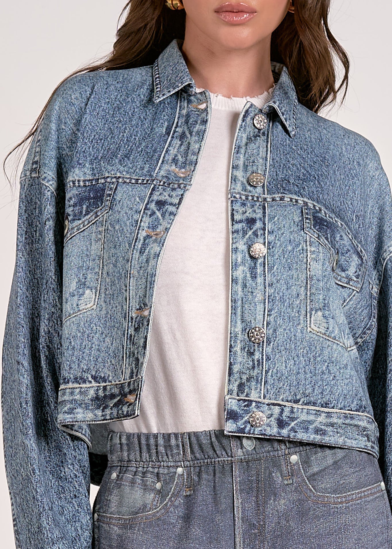 The Pink Door Knit Denim Jacket