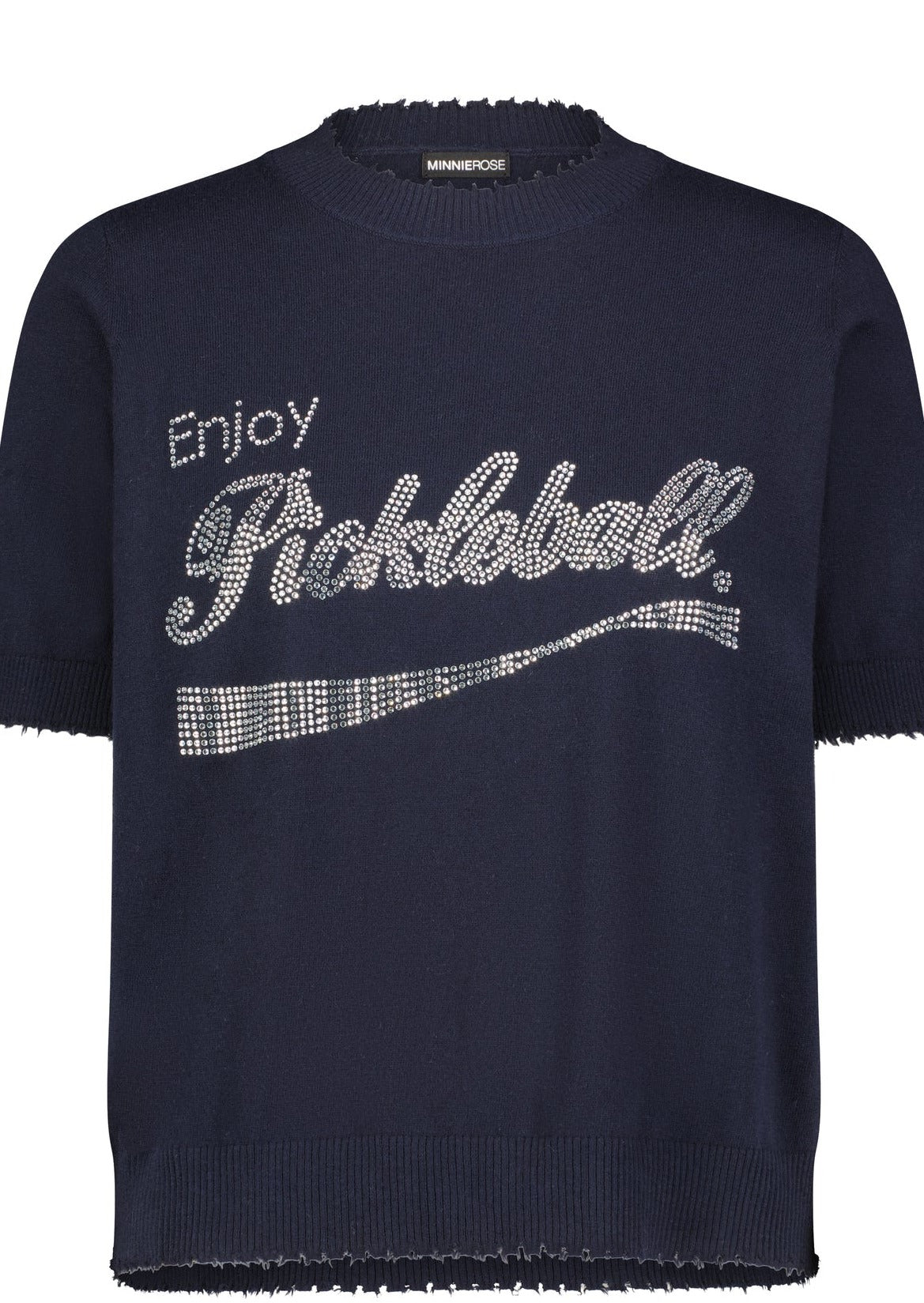 MINNIE ROSE “Enjoy Pickleball” Bling Frayed Edge Tee - Navy