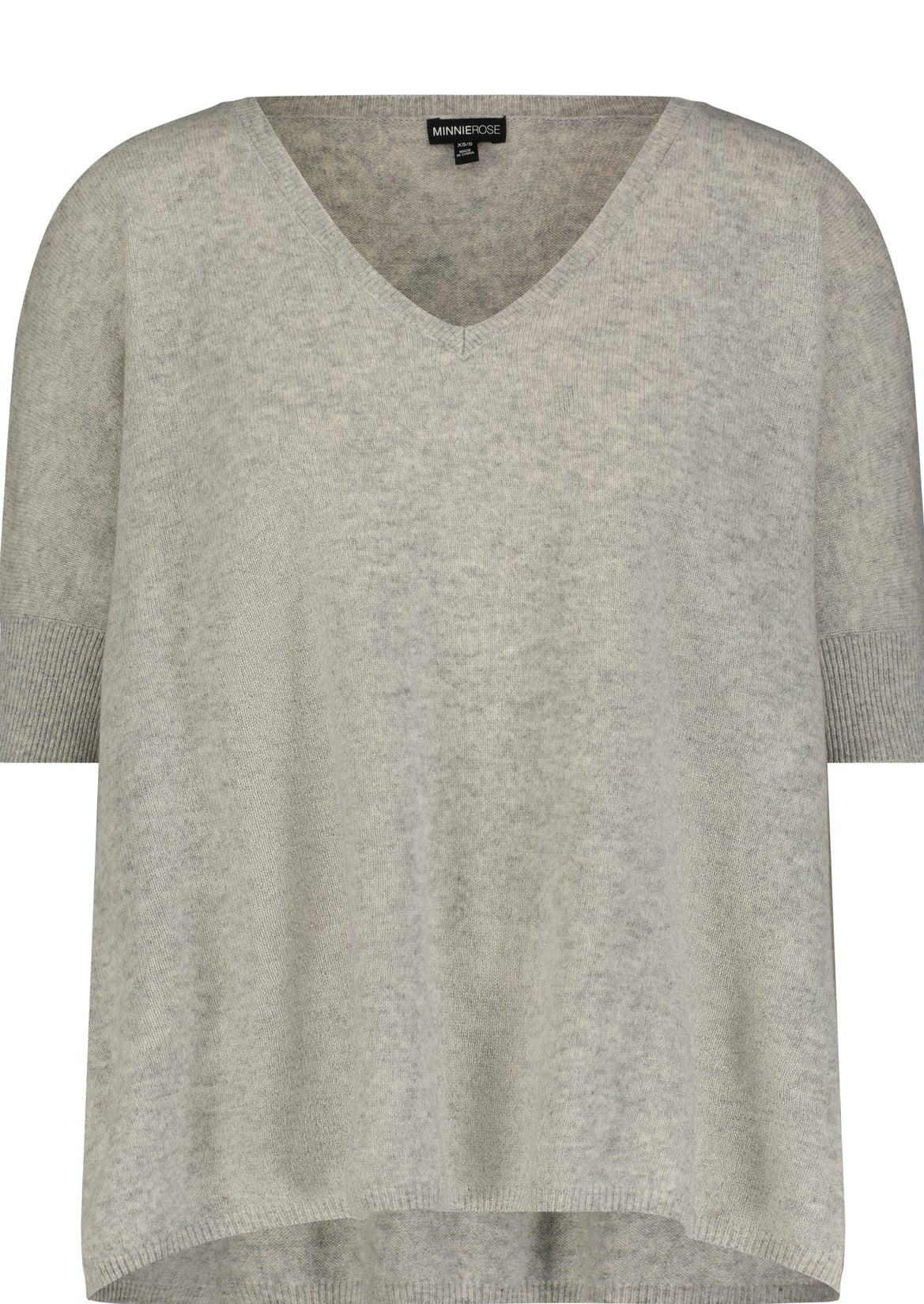 MINNIE ROSE V-neck S/S Knit Top - Grey