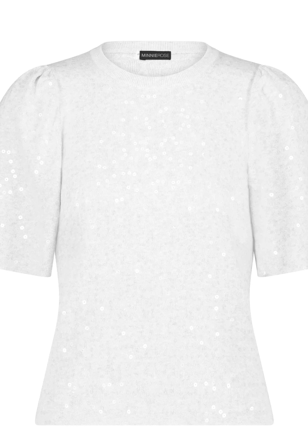 MINNIE ROSE All Over Sequin Flared S/S Knit Top - White