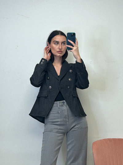 The Pink Door Black Denim Blazer w Silver Buttons