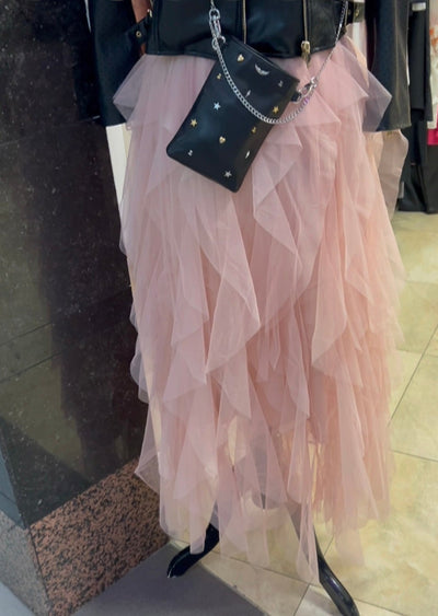 The Pink Door Tulle Midi Skirt - Pink