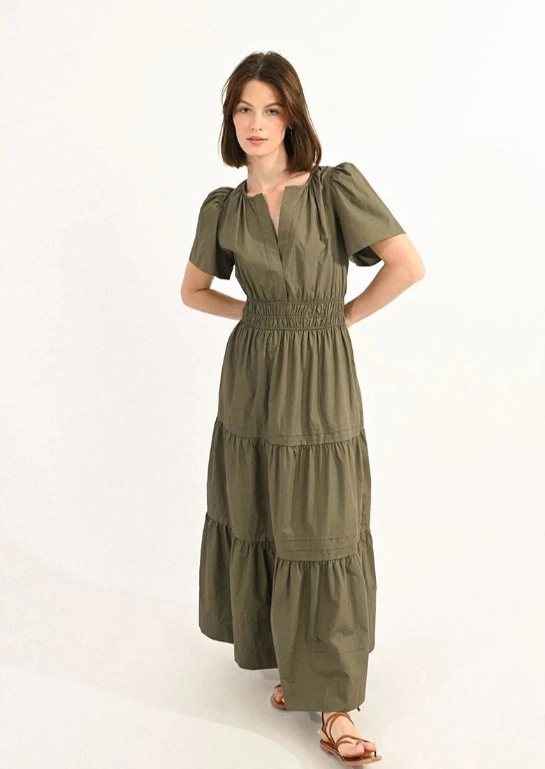 Molly Bracken S/S Long Tiered Dress - Olive