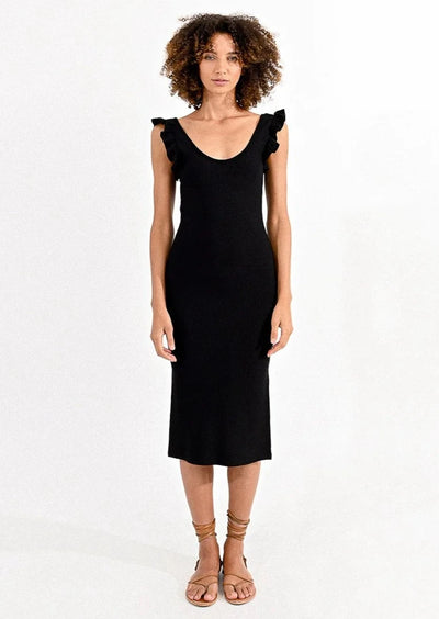 Molly Bracken Ruffle Shoulder Knit Dress - Black