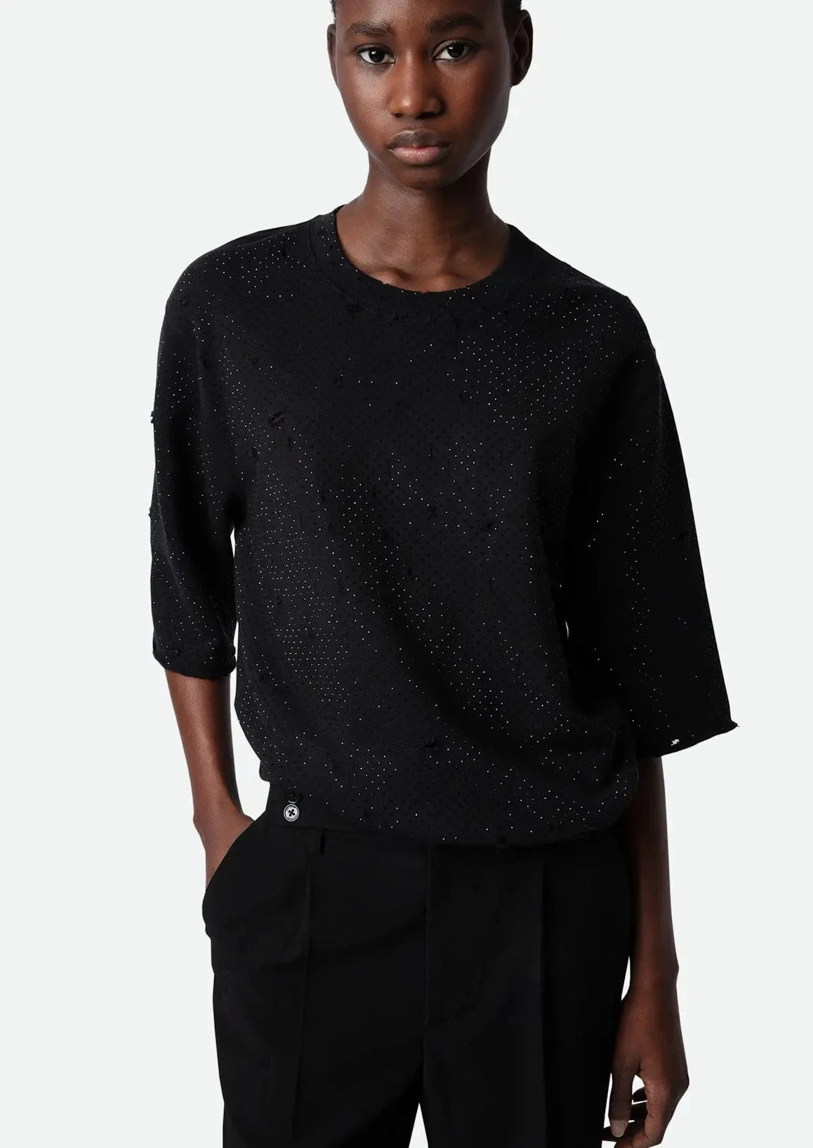 Zadig & Voltaire Sparkle Encrusted Crew - Black