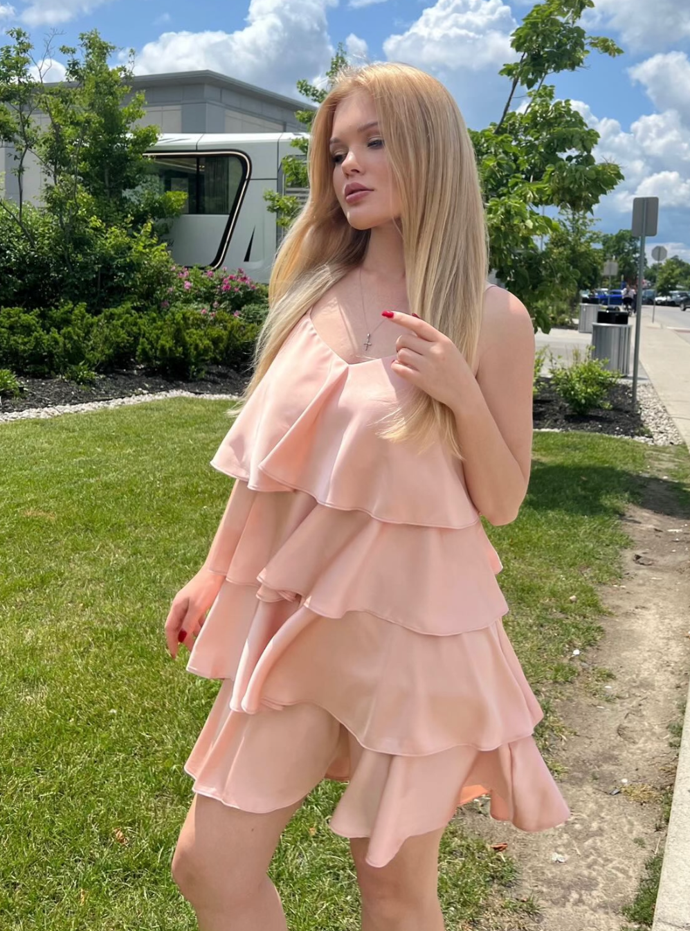 Molly Bracken Satin Layered Dress - Pink Rose