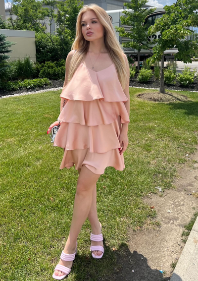Molly Bracken Satin Layered Dress - Pink Rose